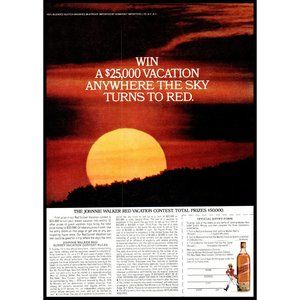 1978 Johnnie Walker Red Label Scotch Vacation Contest Vintage Print Ad Sunset